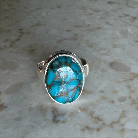 NWOT Sundance Desert Shimmer Ring, Copper Turquoise, Sterling Silver